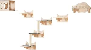 VEVOR Wall Mounted Cat Shelves, Cat Wall Shelves and Perches with Jumping Boards, Nest, Barrier Board & Cat Tree, Cat Floating Furniture up to 40 lbs for Sleeping, Playing, Climbing, Set of 5