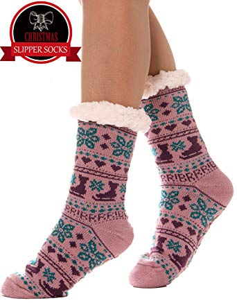 Womens Fuzzy Slipper Socks Warm Thick Heavy Fleece lined Fluffy Christmas Stockings Winter Socks