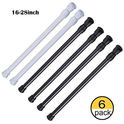 AIZESI Pack of 6PCS -Tension Rods,16-28inch Spring Curtain Rods Window Rods for Kitchen Window Bathroom (2 White 4 Black)