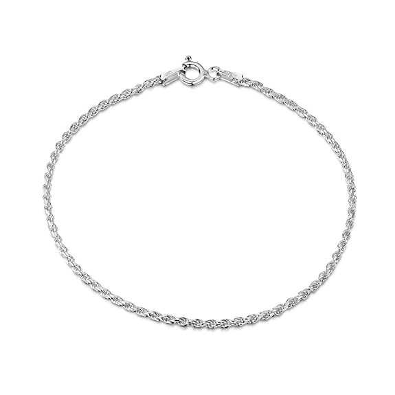 Amberta 925 Sterling Silver 1.5 mm Twisted French Rope Chain Bracelet Size: 7 7.5 inch