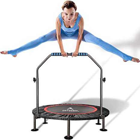 arteesol Mini Trampoline 40-inch Rebounder Indoor Foldable Noiseless Small Trampoline with Safety Pad, Adjustable Foam Handle for Kids Adults Outdoor Exercise Fitness Trampoline