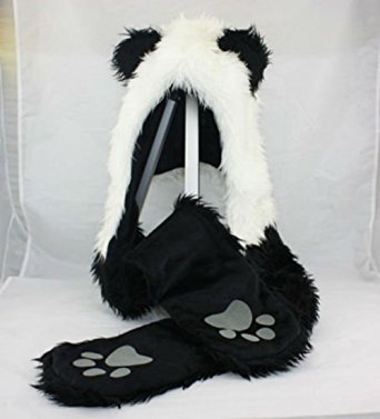 Panda Full Animal Hood Hoodie Hat Faux Fur 3 in 1 Function
