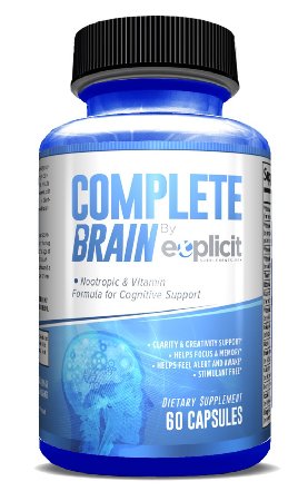 Brain Supplement and Nootropic - CompleteBrain - Improves Memory Mood Focus Clarity and Creativity - by eXplicit Supplements - 60 Capsules