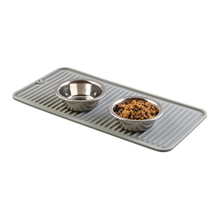 mDesign Silicone Pet Food & Water Bowl Feeding Mat for Cats - 16" x 8", Small, Gray