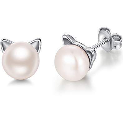 cat earrings for women sterling silver stud earrings cat jewellery for women silver cat pearl earrings for girl silver earrings for kids 925