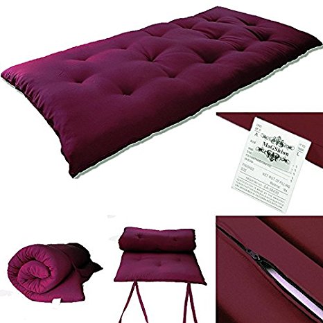 54"Wx80"Lx3"H Full Size Japanese Mattress- Tatami Floor Mat, Thai Massage Bed, Floor Bed (Burgundy)