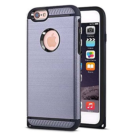 iPhone 6 Case, (Brushed Series) 6S Rugged Heavy Duty Dual Layer Armor Shock Proof Silicon Protective Cover Case With Dust Plug for Apple iPhone 6 6S (gray)
