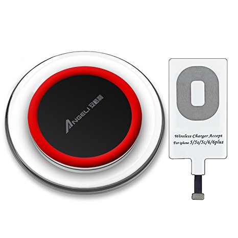 Wireless Charging Pad and Qi Receiver for iPhone 8/8 Plus, iPhone X, iPhone 7 Plus/7, iPhone 6s Plus/6 Plus, iPhone 6/6s, iPhone 5s/5/5c/SE (Red)