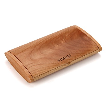 Wood Business Card Case Holder,VIMVIP Handcrafted Foldable Handy Multifunctional Business Name Card Wooden Case Box and Display Stand (Brown)