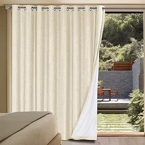 H.VERSAILTEX Linen Blackout Curtains Durable Thick Textured Linen Look 100% Blackout Patio Door Curtain Anti Rust Grommet Extra Wide Sliding Door Curtain Panel, Bleached Sand, W100 x L108 inch