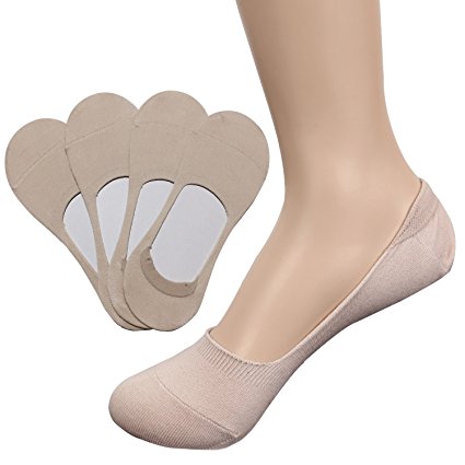 TETIBA Women’s Premium Cotton No Show Liner Socks with Double Elastic band & Non slip Silicone Patch Pack of 4 Pairs