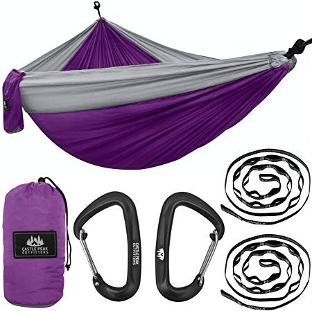 Castle Peak Outfitters XL Double Hammock Swing Rip Stop Parachute Nylon - Floating Bed, Free Standing Hanging Camping Hammock For Sleeping, Portable Backpacking Bedroom, Yard, Outdoors, Traveling