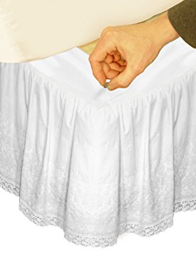 Veratex "Hike Up Your Skirt" Adjustable Embroidered California King Size Ruffle Bed Skirt, White
