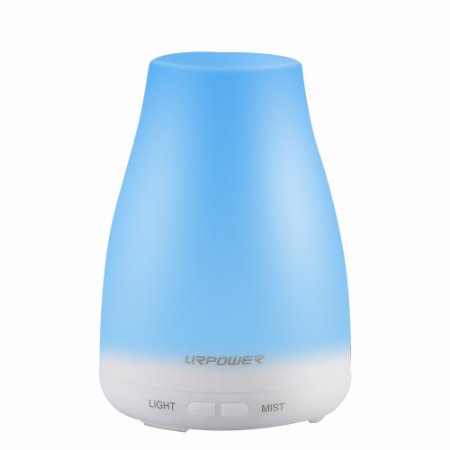 URPOWER 2nd Version Essential Oil Diffuser Aroma Essential Oil Cool Mist Humidifier with Adjustable Mist ModeWaterless Auto Shut-Off and 7 Color Led Lights Changing for Home Office Baby 100 ml