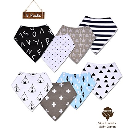 Soft & Modern Style Baby Drool Bibs - 100% Organic Cotton with Snaps - Unisex 8-Pack Gift Set For Boys & Girls - Super Absorbent