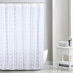 Dainty Home Linen Shower Curtain Waterproof & Machine Washable 3D Linen Puff Cotton White Shower Curtain Bathroom Curtain Shower Curtain Set for Bathrooms 70 X 72 Inch Long Shower Curtains in White