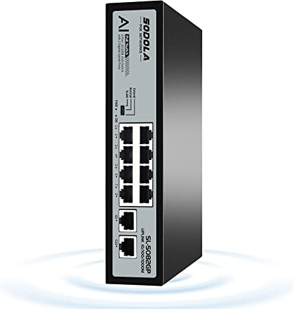 SODOLA 8 Port PoE  Switch|8 PoE  Ports&2 Gigabit Ethernet Uplink,120W 802.3af/at, Extend Function, Fanless Metal,Plug & Play Unmanaged Network Switch