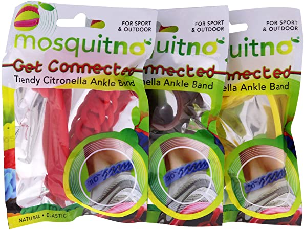 MosquitNo Citronella Ankle Band - Natural, Outdoor, Long-Lasting Bite Protection - One Size Fits All, Waterproof - 3 Pieces (Colors - Red, Brown, and Yellow)