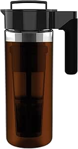 Takeya Glass Cold Brew Coffee Maker for Iced Coffee, Airtight Pitcher, Premium Quality, 2 Quart, Black Lid and Handle