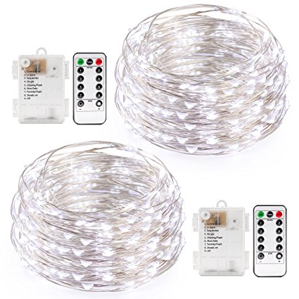 Kohree Fairy String Light Battery Operated Remote Control Christmas Lights Waterproof Kohree 50 LED White String Light 8 Modes 16.4ft Copper Wire Rope Lights For Party, Wedding, Festival Decor 2 Packs