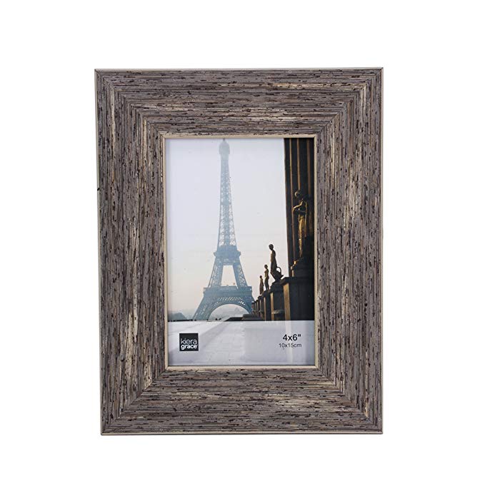 Kiera Grace Emery Picture Frame, 4 by 6 Inch, Plastic Resin, Weathered Grey Reclaimed Wood Veneer