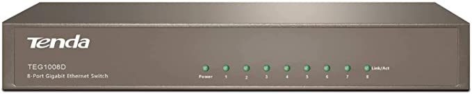 Tenda TEG1008D 8-Port Gigabit Ethernet Switch, Desktop Network Splitter, Sturdy Metal, Unmanaged, Plug n Play, Monitor Mode, 4KV Lightning-Proof