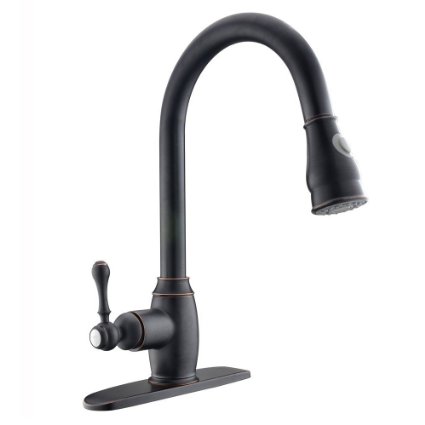 VCCUCINE Antique Single Handle Lever Pull Out Sprayer Oil Rubbed Bronze Kitchen Sink FaucetPull Down Sink Faucets With Escutcheon Deck Plate