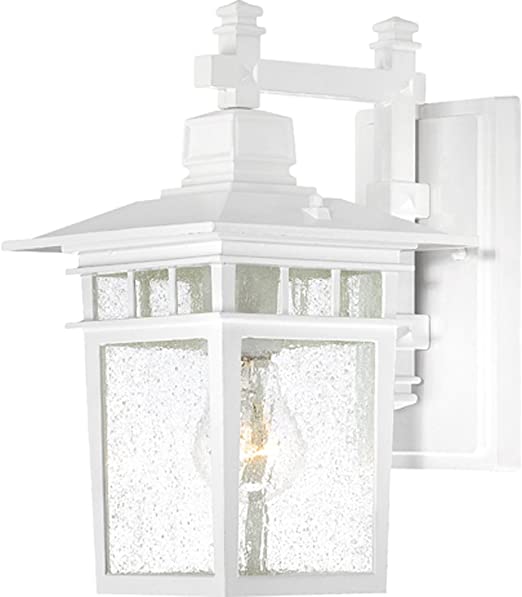 Nuvo Lighting 60/4951 Cove Neck One Light Wall Lantern/Arm Down 100 Watt A19 Max. Clear Seeded Glass White Outdoor Fixture