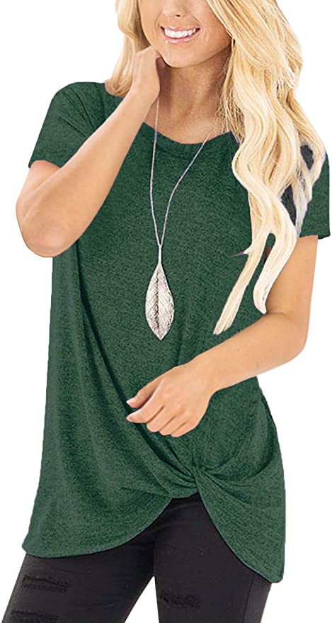 Sieanear Women's Casual Short Sleeve T-Shirt Tops Twist Knot Front Tunics