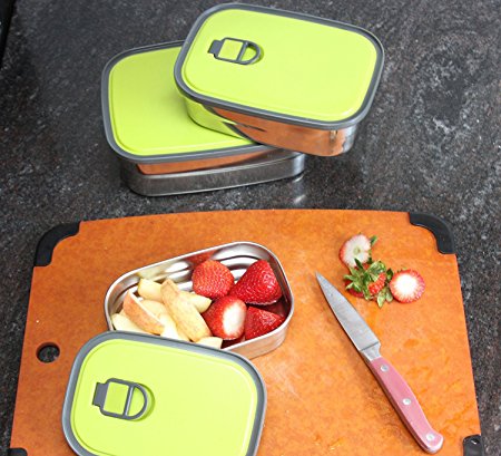 Stainless Steel Lunch Box with Leakproof Lid Food Storage Containers BPA Free and Non Toxic (Set of 3 in 1) Grün
