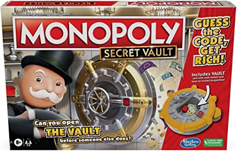 Monopoly Secret Vault Board Game for Kids Ages 8 and Up, Family Board Game for 2-6 Players, Includes Vault