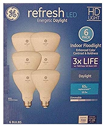 GE Refresh 6-Pack 65 W Equivalent Dimmable Daylight Br30 LED Light Fixture Light Bulb 3X Life