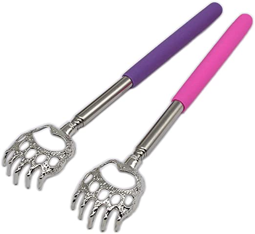 SinLoon(2- Pack) Extendable Telescopic Scratcher Handle, Bear Claws Metal Back Scratchers/Hand Massager/backslap with Rubber Handles（Purple and Pink)