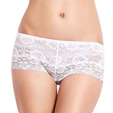 Eve's temptation Women Lily Everyday Mid-Waist Panties Boyshorts Floral Lace Seamless Slimming Underwear Full Coverage