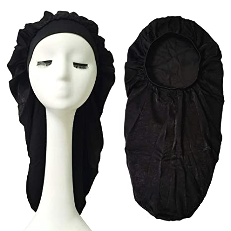 Extra Long Satin Bonnet for Braids Silk-like Soft Dreadlock Covers Night Sleep Caps for Women Long Curly Hair Locs Twists,Black Color