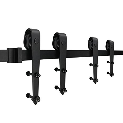 SMARTSTANDARD 10ft Double door Sliding Barn Door Hardware (Black) (Arrow Shape Hangers) (2 x5 foot Rail)