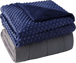 yescool Weighted Blanket with Cover Removable Soft Blue Queen Size Heavy Blanket Microfiber Washable Heated Weighted Throw Blanket Winter Warm Weighted Comforter 20lbs, 60 * 80