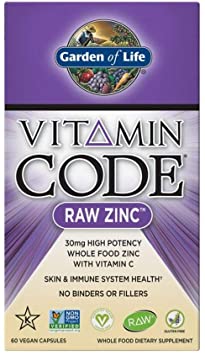 Garden of Life Zinc Vitamin - Vitamin Code Raw Zinc Whole Food Supplement with Vitamin C, Vegan, 60 Capsules