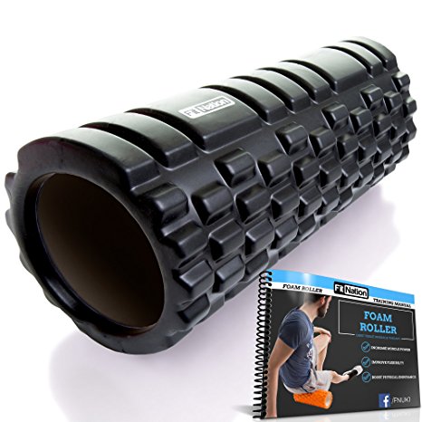 Fit Nation Foam Roller for Muscle Massage with Exercise Book, Ultra Lightweight Hollow Core Muscle Roller for Deep Pain Relief in Your Aching Legs and Body. Ideal For Runner Cyclist Footballer Athlete