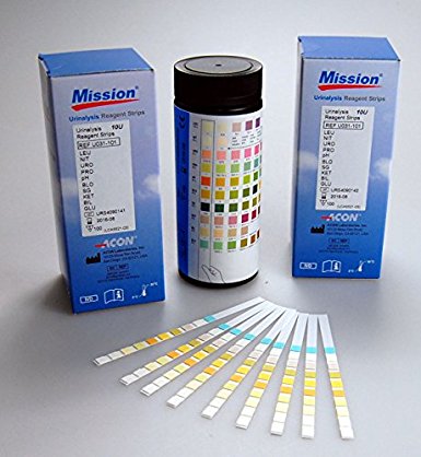 Mission 10 Parameter Professional / GP Urinalysis Multisticks Urine Strip Test Stick Strips for Blood, Billirubin, Urobiligen, Ketone, Protein, Nitrite, Glucose, PH, Specific Gravity, Leucocytes - Pack of 100 strips