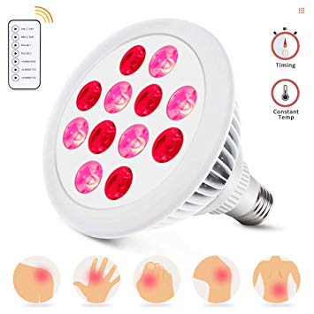 Red Light Therapy Lamp 2019 New Infrared Therapy Light with Timing Remote 24W 660nm Red and 850nm Near Infrared Combo Red Light Bulb for Skin and Pain Relief FDA Cleared