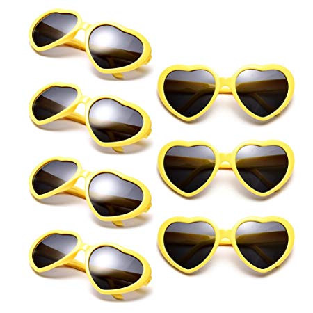 Neon Colors Party Favor Supplies Wholesale Heart Sunglasses (7 Pack Yellow)