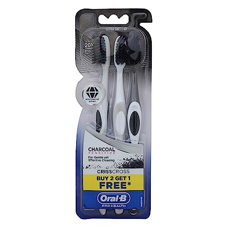 Oral B Charcoal Sensitive Manual Adult Toothbrush - 3 Pieces (Extra Soft, Buy 2 Get 1)