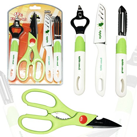 Knife Peeler Bottle Opener Scissors Set - Unique 4 Piece Kitchen Gadgets Knife Set by Amazipro8, The Best Multipurpose Kitchen Mate kitchen scissors For Fruits and Veggies, Cutting and Peeling Knives