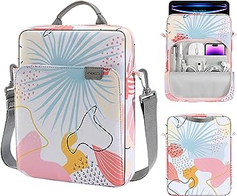 MoKo 9-11 Inch Tablet Sleeve Bag Fits iPad air 5 10.9" 2022, iPad Pro 11 M2 2022-2018, iPad 10th 10.9, Air 4 10.9, Galaxy Tab S8/A8/A7 2022, Handle Carrying Case with Shoulder Strap, Tropical Leaf