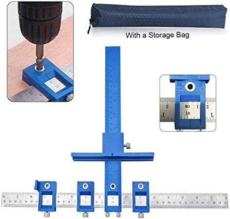 Deceny CB Cabinet Hardware Jig Adjustable Punch Locator Tool Drill Guide Template Wood Drilling Doweling for Installation of Handles, Knobs on Doors and Drawer Pull with Storage Bag
