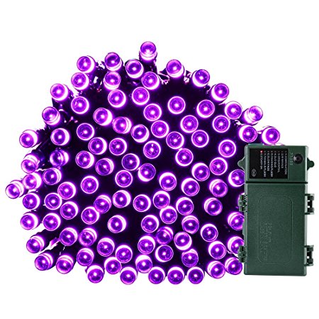 Qedertek Battery Operated Halloween String Lights, 50ft 200 LED Fairy Lights with 8 Working Modes for Indoor/Outdoor, Home, Garden, Patio, Lawn, Party and Halloween Decorations, Waterproof (Purple)