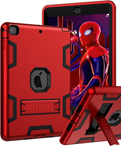 TOPSKY Case for iPad 6th/5th Generation Case, iPad 9.7 inch 2018/2017 Case for Kids, Heavy Duty Hard PC and Soft Silicone Tablet Cover with Built-in Kickstand for A1893 A1954 A1822 A1823, Red Black