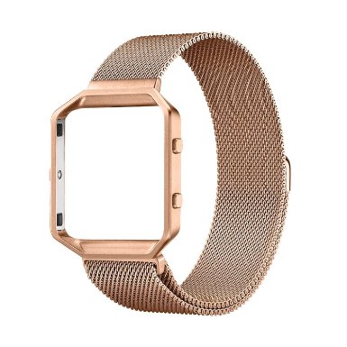 UMTELE Accessories Band Small, Rugged Metal Frame Housing with Magnet Lock Milanese Loop Stainless Steel Bracelet Strap Band for Fitbit Blaze Smart Fitness Watch (5.1''-7.9'') - Rose Gold