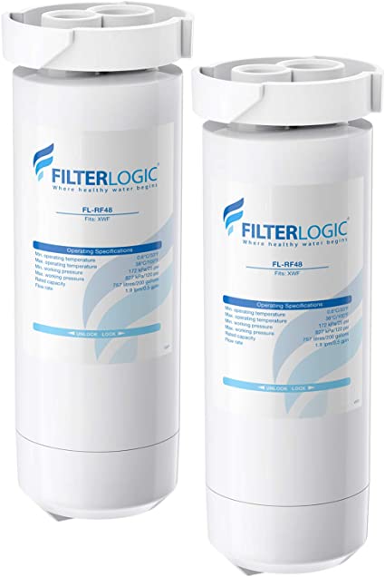 FilterLogic XWF Refrigerator Water Filter, Replacement for GE XWF, WR17X30702, Models Starting with GBE21, GDE21, GDE25, GFE24, GFE26, GNE21, GNE25, GNE27, GWE19, GYE18, QNE27, GSE25, GSS23, Pack of 2